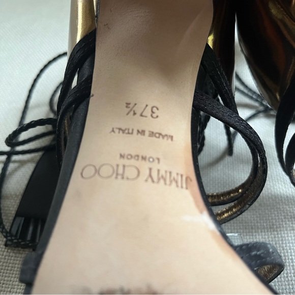 Jimmy Choo Caged Sandals Tassels Gold Patent Satin Diamond US 7 1/2 w Box - Picture 8 of 9